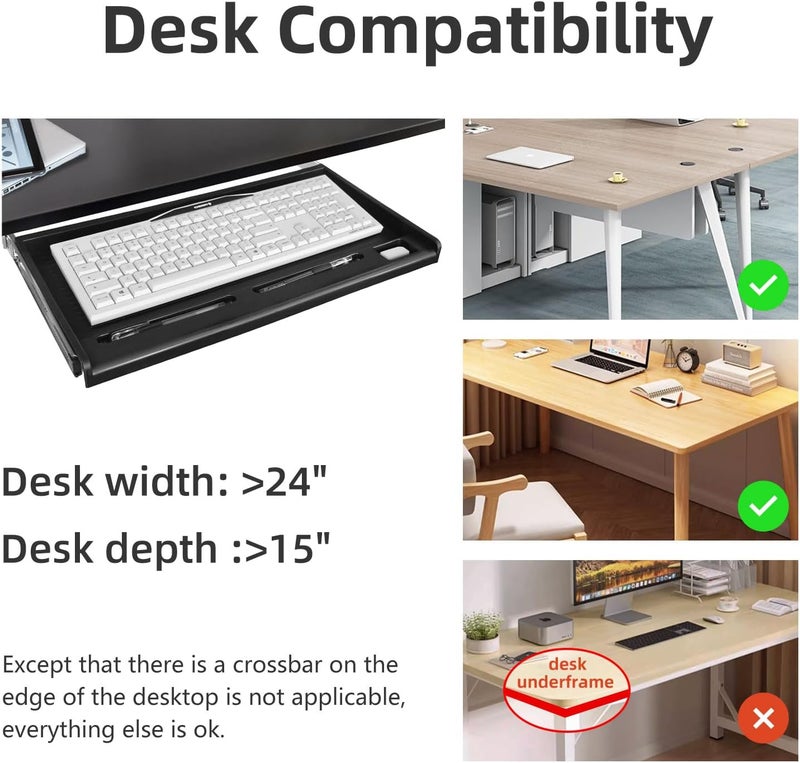 TooCust Under Desk Keyboard Tray, 20" Wx11"D Sturdy Key Board Tray Under Desk Slide with Pen Tray, Desk Extender with Pen Holder,Black - Image 4
